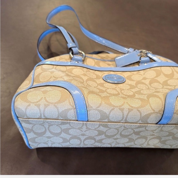 Coach Handbags - Coach Cream and Light Blue Shoulder Bag